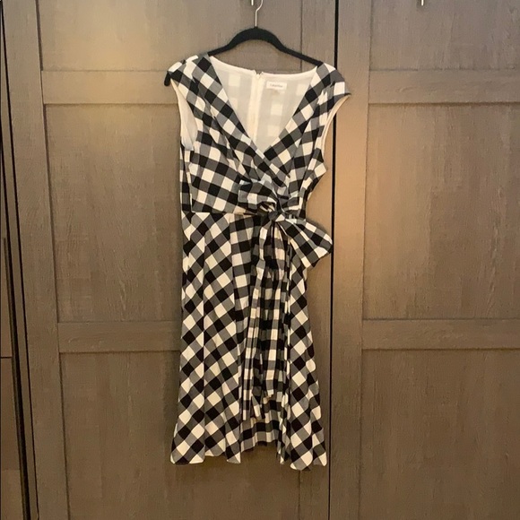 calvin klein black and white checkered dress